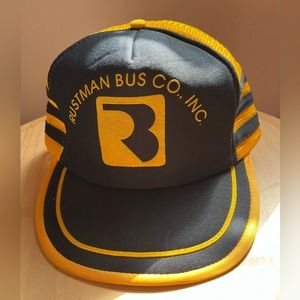 Amazing Vintage Foam Mesh Trucker Hat Stripes Rustman Bus Co. Adjustable EUC